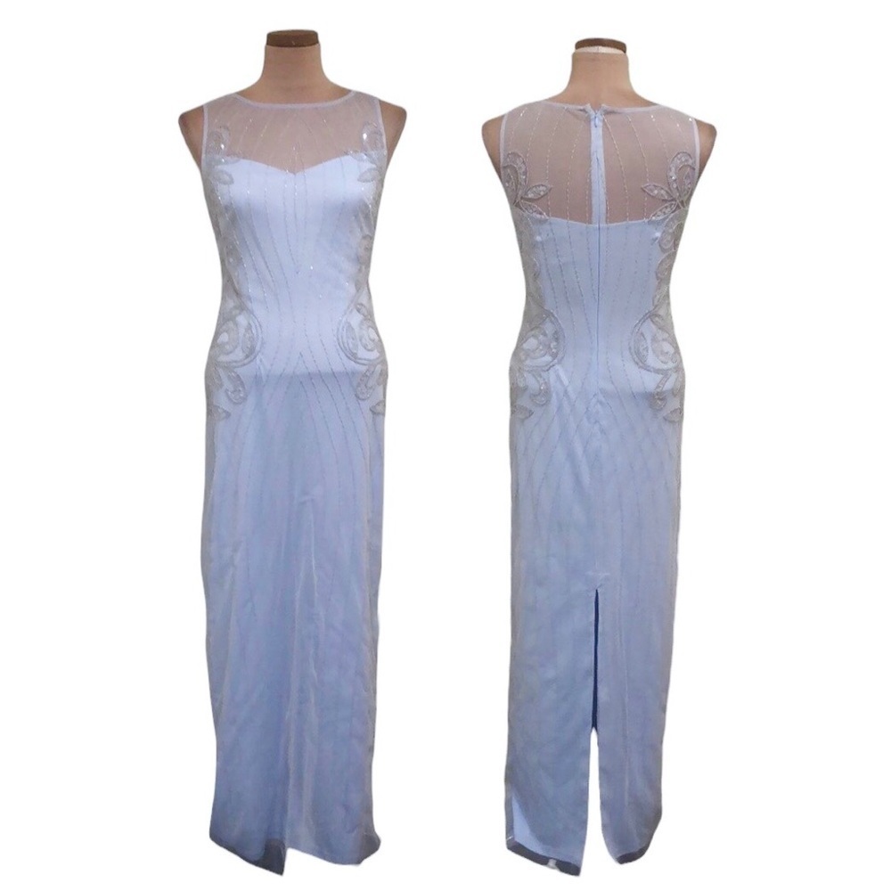 NWT Adrianna Papell Studio Maxi Dress Size 4 Serenity Blue Beaded Sequin Gown